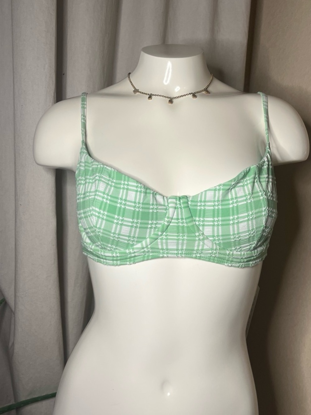 PacSun Mint Green Plaid Underwire Bikini Top